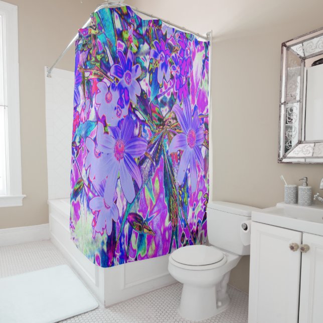 Trippy Purple and Magenta Colorful Wildflowers Shower Curtain (In Situ)