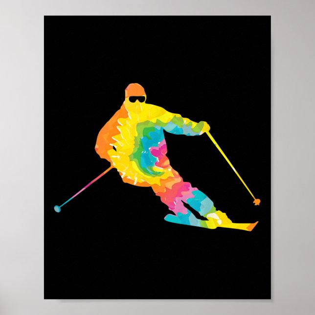 Trippy Rainbow Hippie - Tie-dye Skiing  Poster (Front)