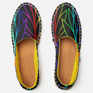 Trippy Rainbow Leafy Pattern Cool Fun Black Modern Espadrilles