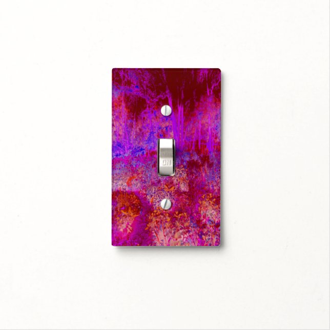 Trippy Red and Magenta Impressionistic Landscape Light Switch Cover (In Situ)