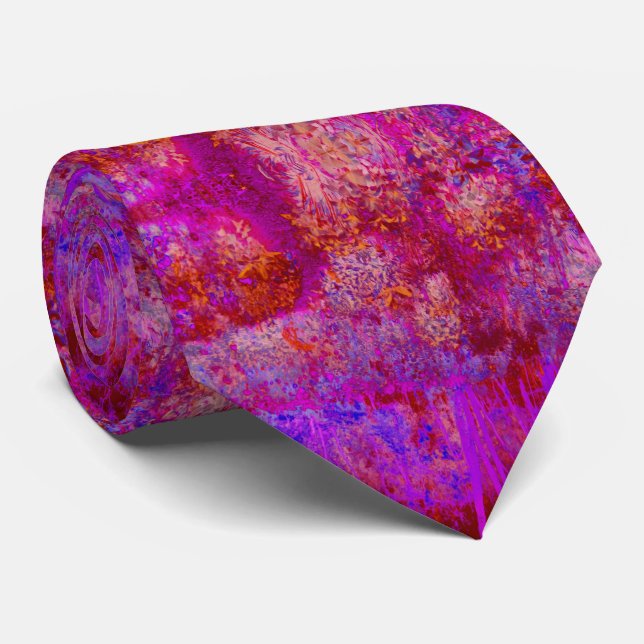 Trippy Red and Magenta Impressionistic Landscape Neck Tie (Rolled)