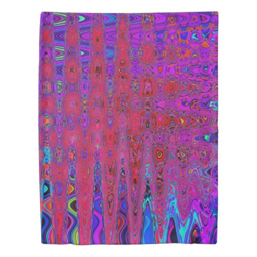 Trippy Red and Purple Abstract Retro Atomic Waves Duvet Cover