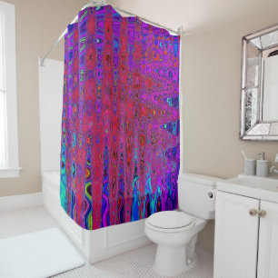 Trippy Red and Purple Abstract Retro Atomic Waves Shower Curtain