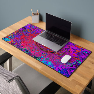 Trippy Red and Purple Abstract Retro Liquid Swirl Desk Mat