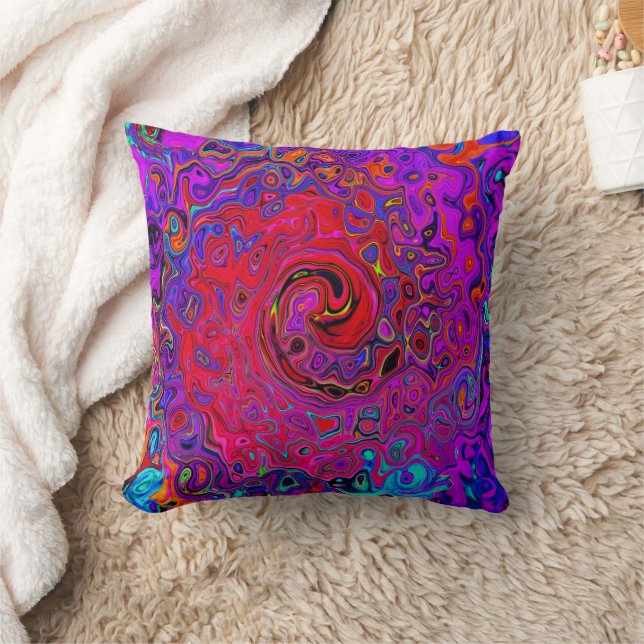 Trippy Red and Purple Abstract Retro Liquid Swirl Throw Pillow (Blanket)