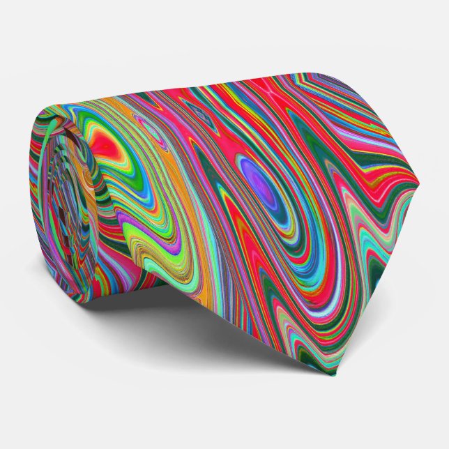 Trippy Red, Green and Blue Abstract Groovy Art Neck Tie (Rolled)