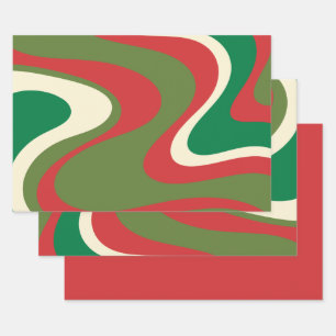 Trippy Retro 60s 70s Swirling Abstract Xmas Red Wrapping Paper Sheets