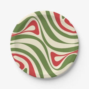 Trippy Retro Abstract Swirl Christmas Pattern Paper Plates