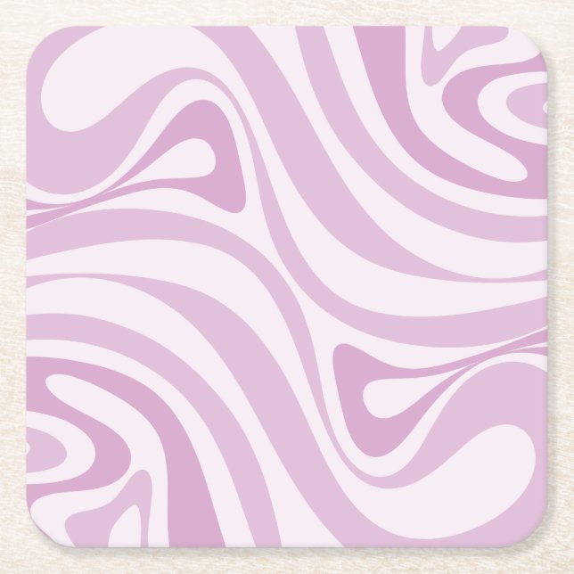 Trippy Retro Abstract Swirl Pattern Lilac Pastel Square Paper Coaster (Front)