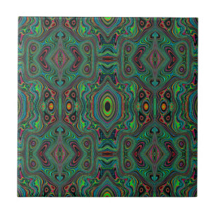 Trippy Retro Black and Lime Green Abstract Pattern Ceramic Tile