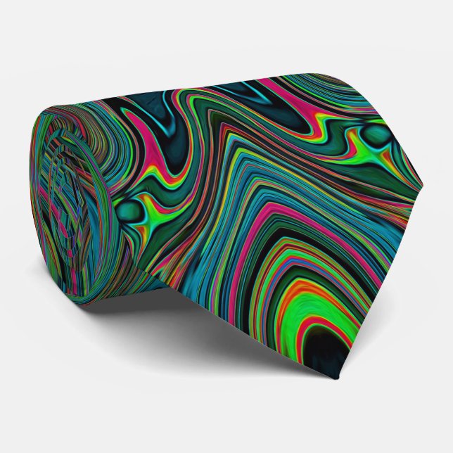 Trippy Retro Black and Lime Green Abstract Pattern Neck Tie (Rolled)
