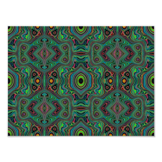 Trippy Retro Black and Lime Green Abstract Pattern Photo Print (Front)