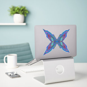 Trippy Retro Blue and Red Abstract Butterfly Sticker