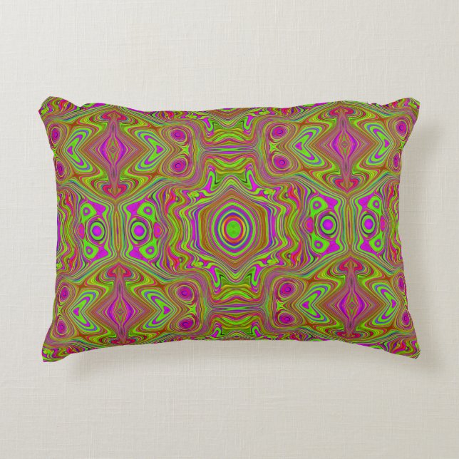 Trippy Retro Chartreuse Magenta Abstract Pattern Accent Pillow (Front)