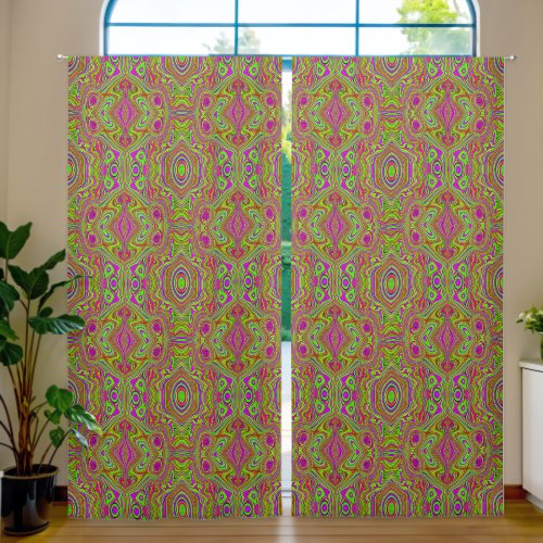 Trippy Retro Chartreuse Magenta Abstract Pattern Blackout Curtains