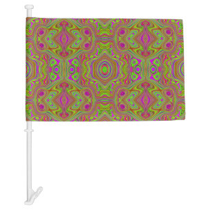 Trippy Retro Chartreuse Magenta Abstract Pattern Car Flag