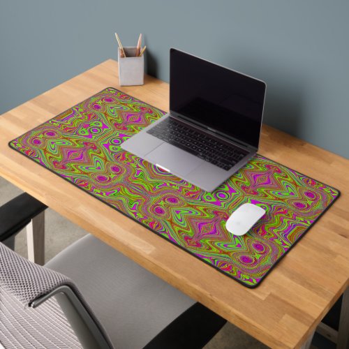 Trippy Retro Chartreuse Magenta Abstract Pattern Desk Mat