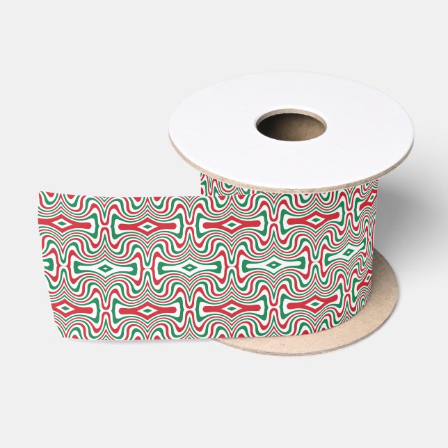 Trippy Retro Groovy Squiggly Christmas Pattern Satin Ribbon (Spool)
