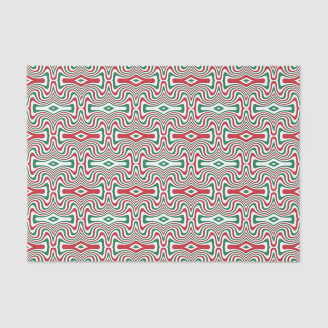 Trippy Retro Groovy Squiggly Christmas Pattern Tissue Paper (Front)