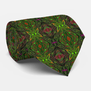 Trippy Retro Lime Green Abstract Butterfly Neck Tie