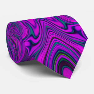 Trippy Retro Magenta and Black Abstract Pattern Neck Tie