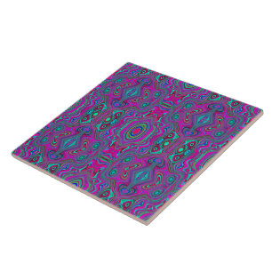 Trippy Retro Magenta, Blue and Green Abstract Ceramic Tile