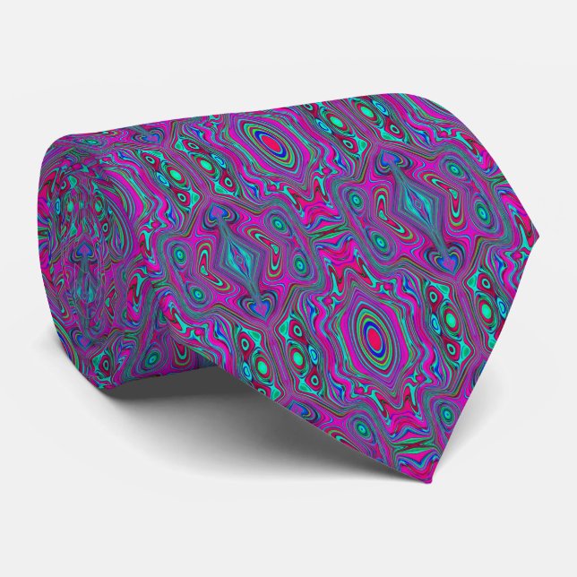Trippy Retro Magenta, Blue and Green Abstract Neck Tie (Rolled)