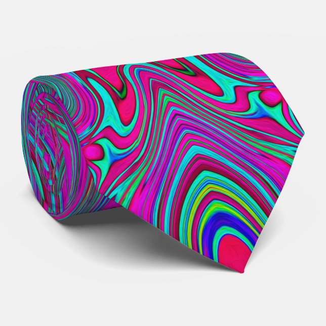 Trippy Retro Magenta, Blue and Green Abstract Neck Tie (Rolled)