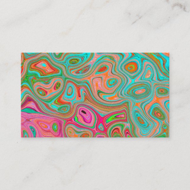 Trippy Retro Orange and Aqua Groovy Abstract Art Business Card (Front)