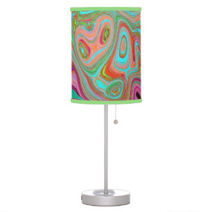 Trippy Retro Orange and Aqua Groovy Abstract Art Table Lamp