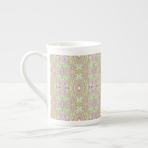 Trippy Retro Pink and Lime Green Abstract Pattern Bone China Mug