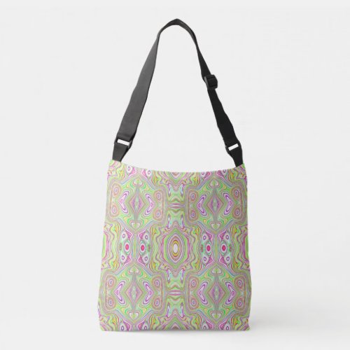 Trippy Retro Pink and Lime Green Abstract Pattern Crossbody Bag
