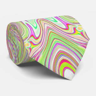 Trippy Retro Pink and Lime Green Abstract Pattern Neck Tie