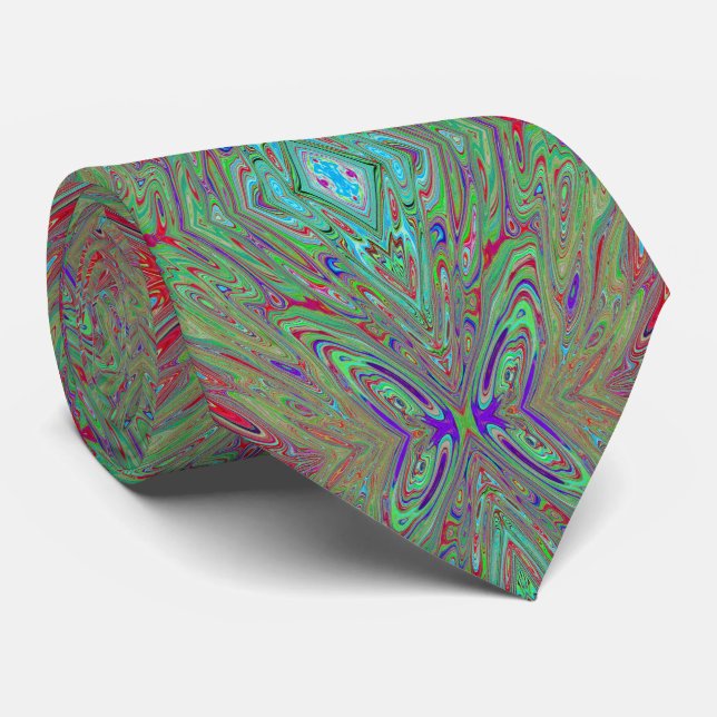 Trippy Retro Purple and Green Abstract Butterfly Neck Tie (Rolled)
