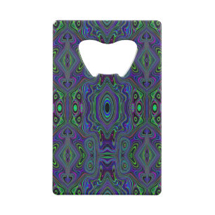 Trippy Retro Royal Blue and Lime Green Abstract Credit Card Bottle Opener