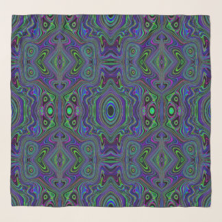 Trippy Retro Royal Blue and Lime Green Abstract Scarf