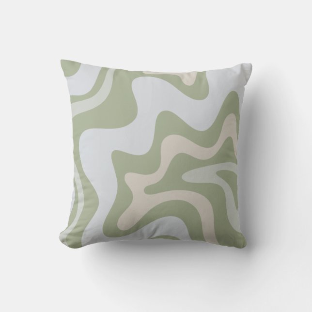 Trippy Retro Sage Green Swirls Abstract Pattern Throw Pillow (Front)