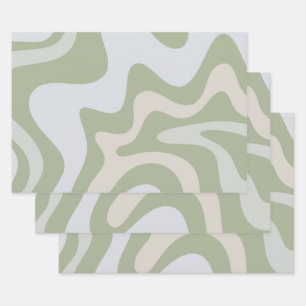 Trippy Retro Sage Green Swirls Abstract Pattern Wrapping Paper Sheets