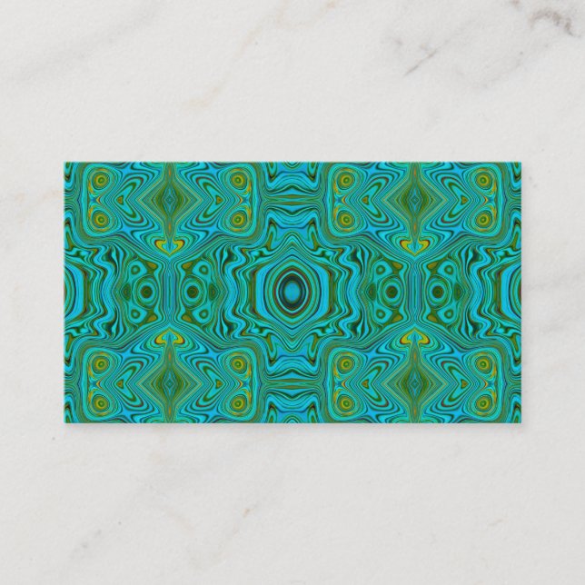 Trippy Retro Turquoise Chartreuse Abstract Pattern Business Card (Front)