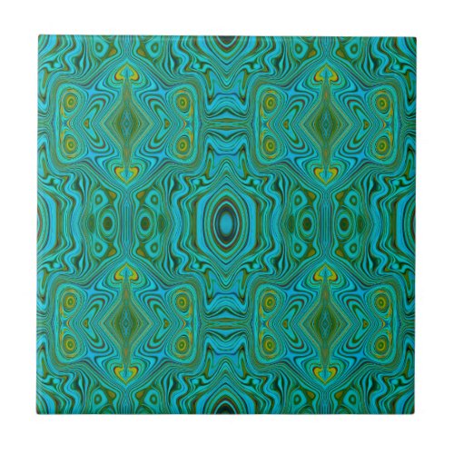 Trippy Retro Turquoise Chartreuse Abstract Pattern Ceramic Tile