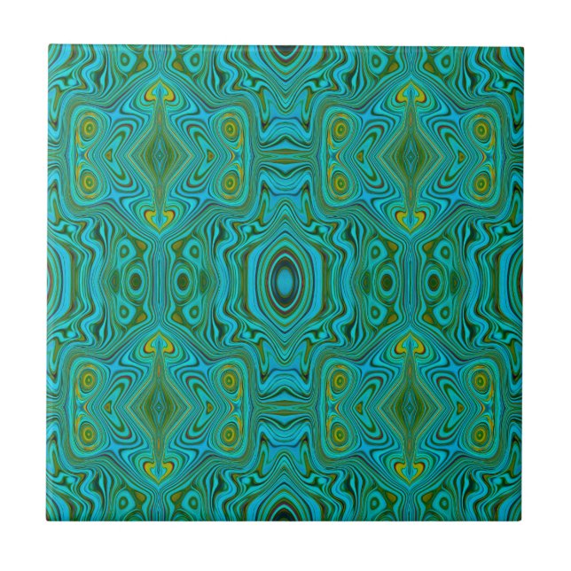 Trippy Retro Turquoise Chartreuse Abstract Pattern Ceramic Tile (Front)