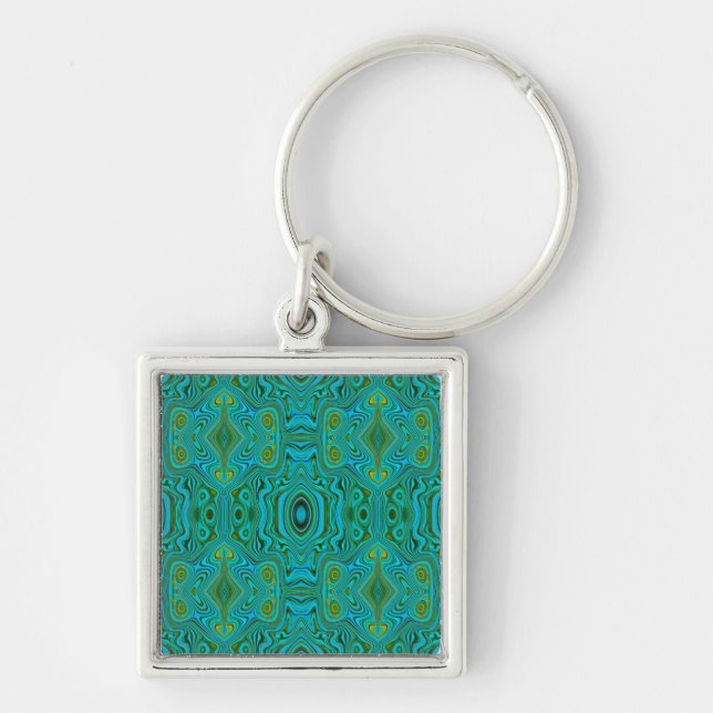 Trippy Retro Turquoise Chartreuse Abstract Pattern Keychain (Front)