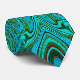 Trippy Retro Turquoise Chartreuse Abstract Pattern Neck Tie