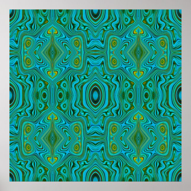 Trippy Retro Turquoise Chartreuse Abstract Pattern Poster (Front)