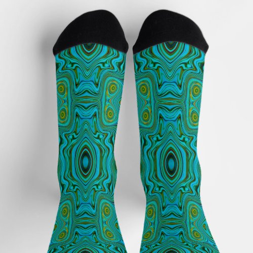 Trippy Retro Turquoise Chartreuse Abstract Pattern Socks