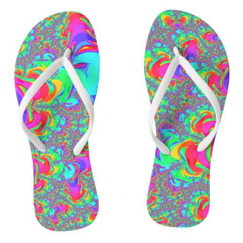 Trippy Retro Vibrant Neon Rainbow Fractal Art Flip Flops