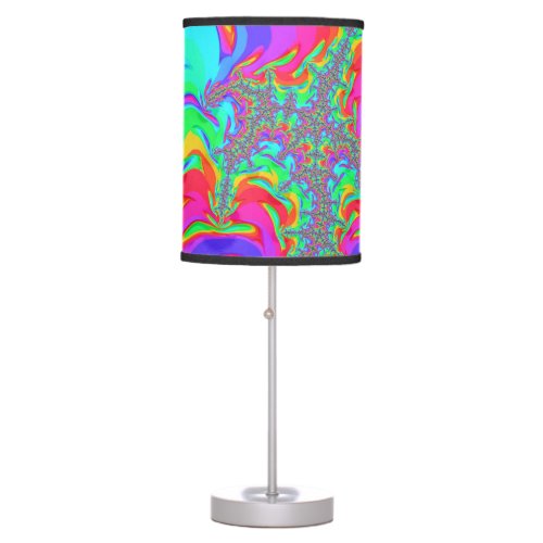 Trippy Retro Vibrant Neon Rainbow Fractal Art Table Lamp