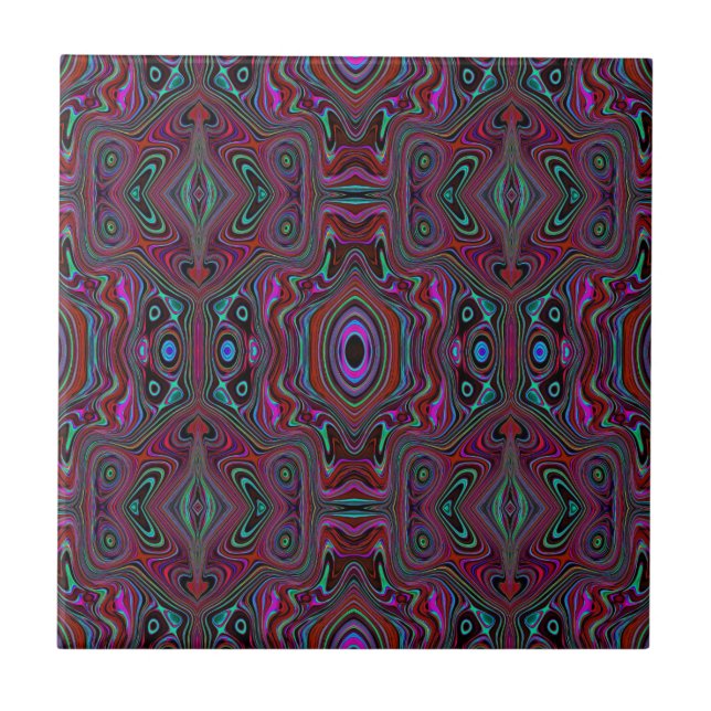 Trippy Seafoam Green and Magenta Abstract Pattern Ceramic Tile (Front)