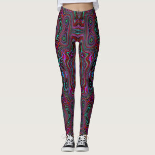 Trippy Seafoam Green and Magenta Abstract Pattern Leggings