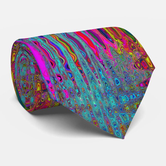Trippy Sky Blue Abstract Retro Atomic Waves Neck Tie (Rolled)